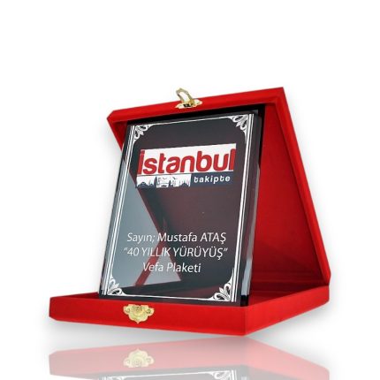 Kişiye Özel Füme Kadife Kutulu Kristal Plaket