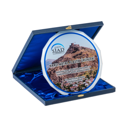 Lacivert Deri Kutulu Kristal Tabak İş Adamları Derneği Plaketi