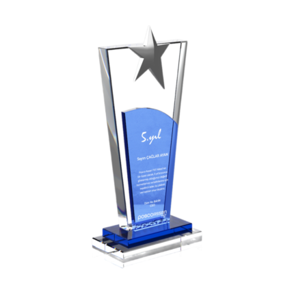 Mavi Camlı Yıldızlı Kristal Plaket