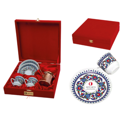 İstanbul Topkapı Desenli İkili Cezveli Kahve Fincan Takımı