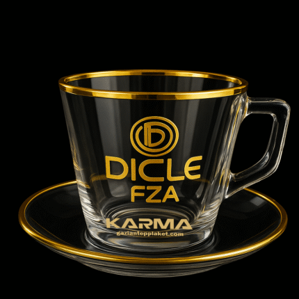 Altın Yaldızlı Logolu Cam Nescafe Kahve Fincanı ve Tabağı